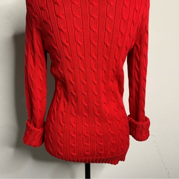 Ralph Lauren Red Iconic Cable Crewneck Sweater - Picture 12 of 14